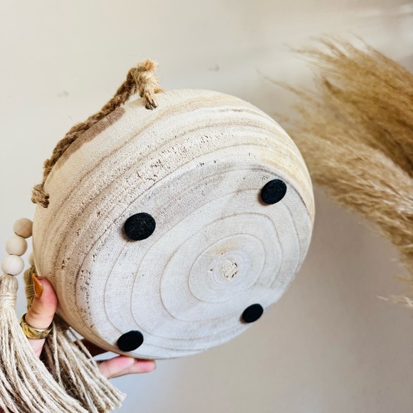 NEW POTTERY BARN White Cream Tan Wood Decor Low Bowl Knot Beads Chain Sphere - Picture 7 of 16